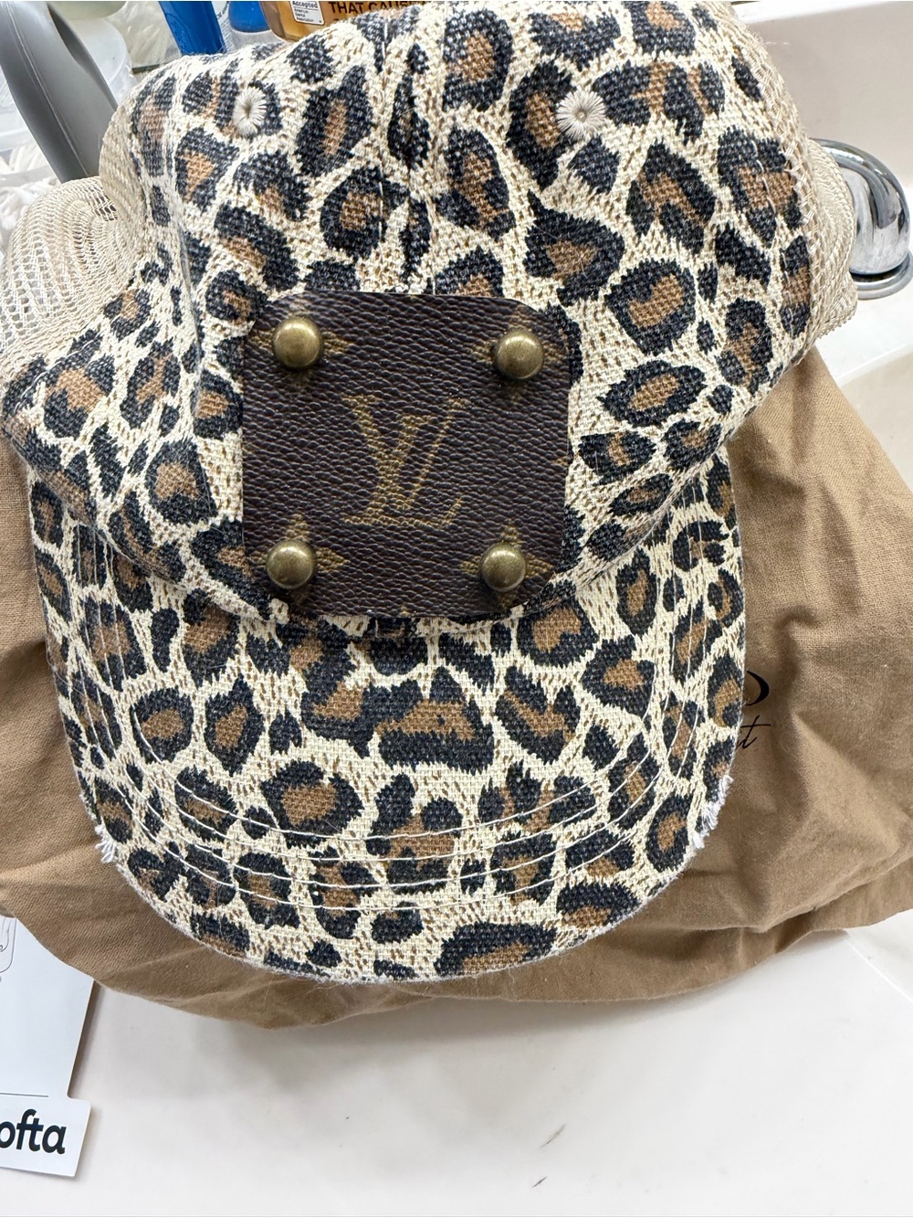 Vintage Leopard Print Hat with Brown Branded Patch
